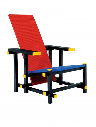 Red blue lego chair by Mario Minale